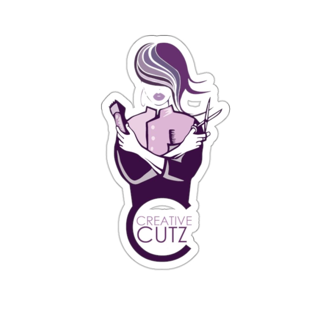 A sticker of a woman with purple hair